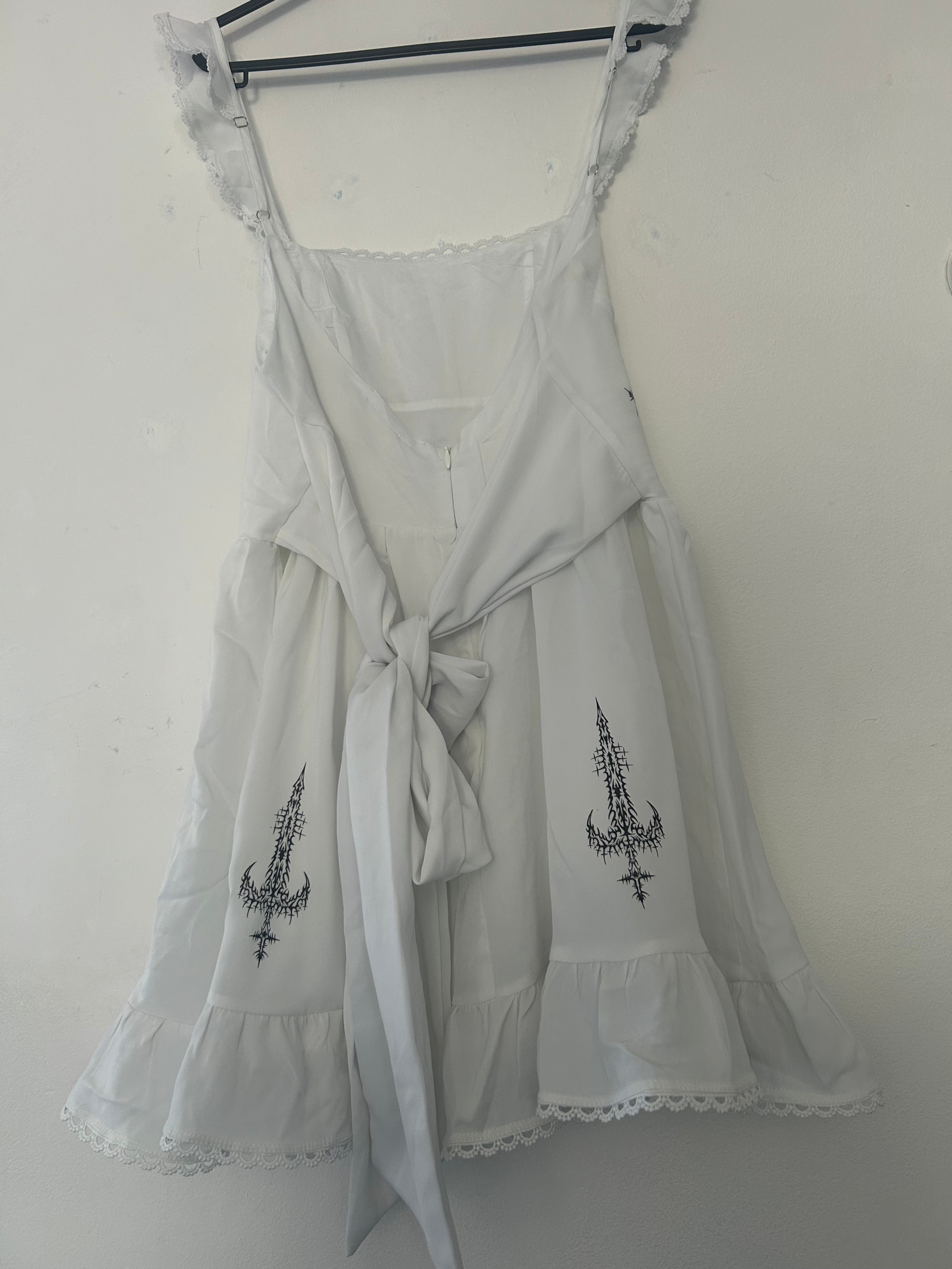 reworked / upcycled white frill dress size S