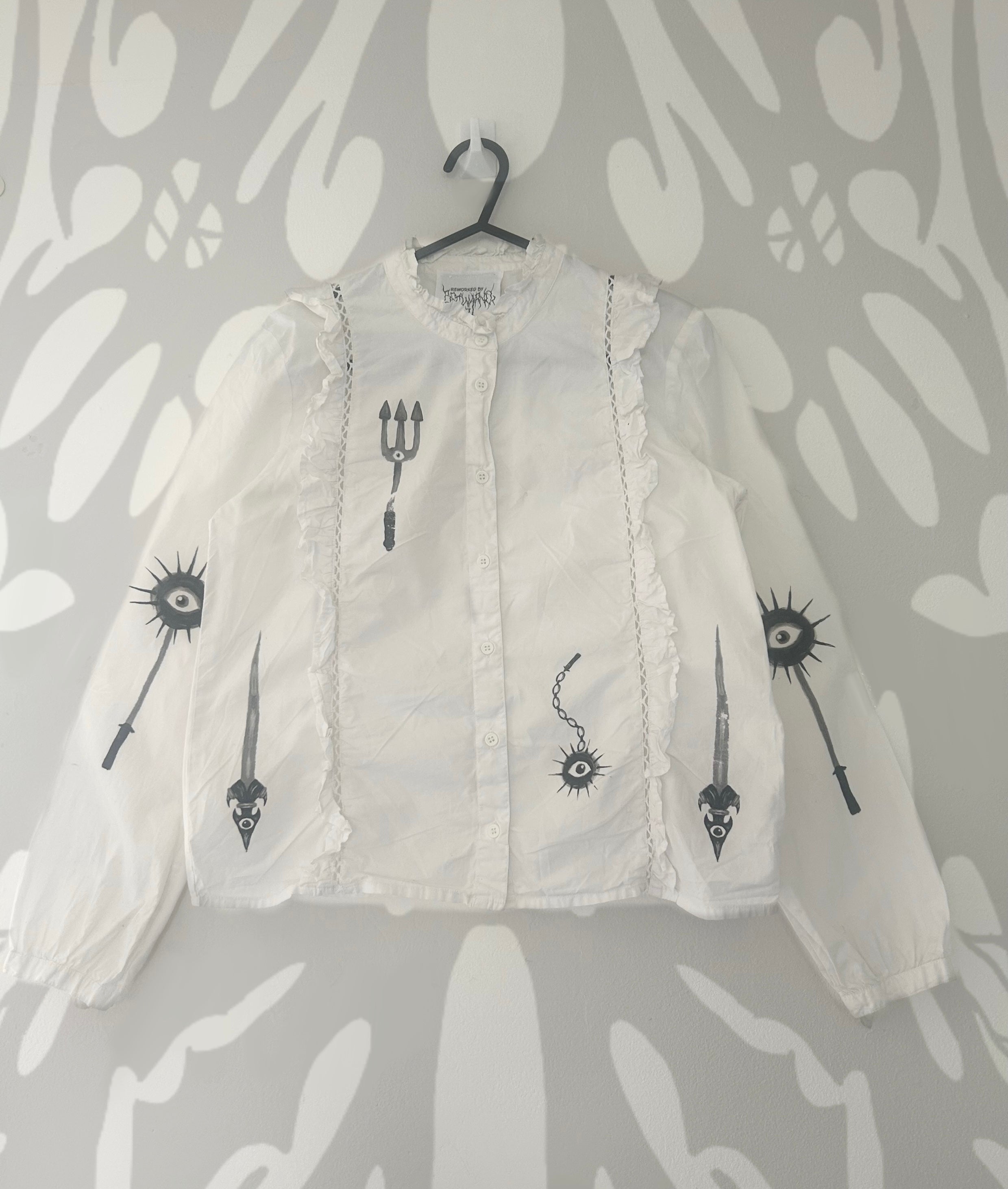 Upcycled white button up blouse size XS