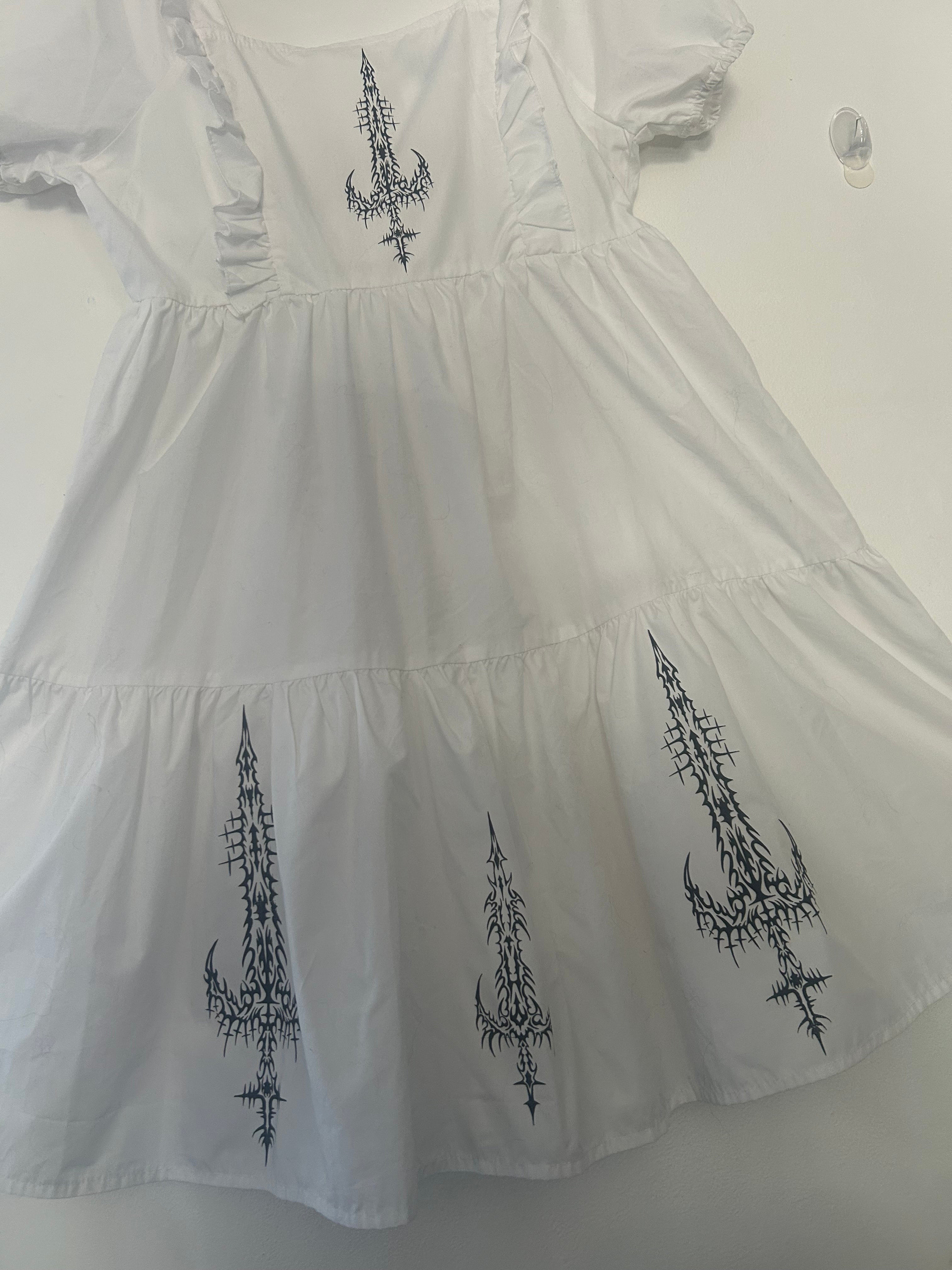 reworked / upcycled frilly white dress size M