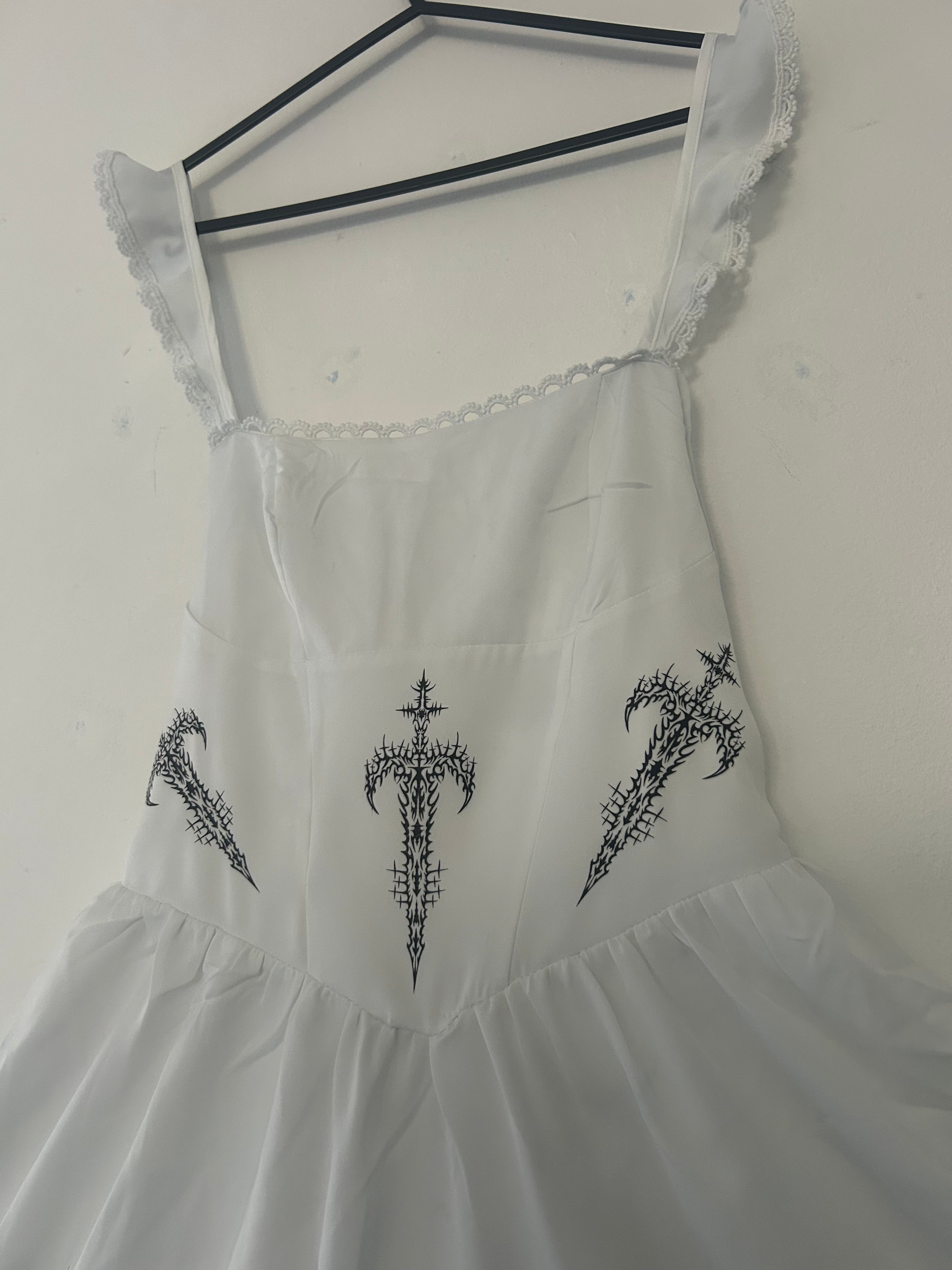 reworked / upcycled white frill dress size S