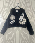 reworked / upcycled grey knitted patchwork cardigan