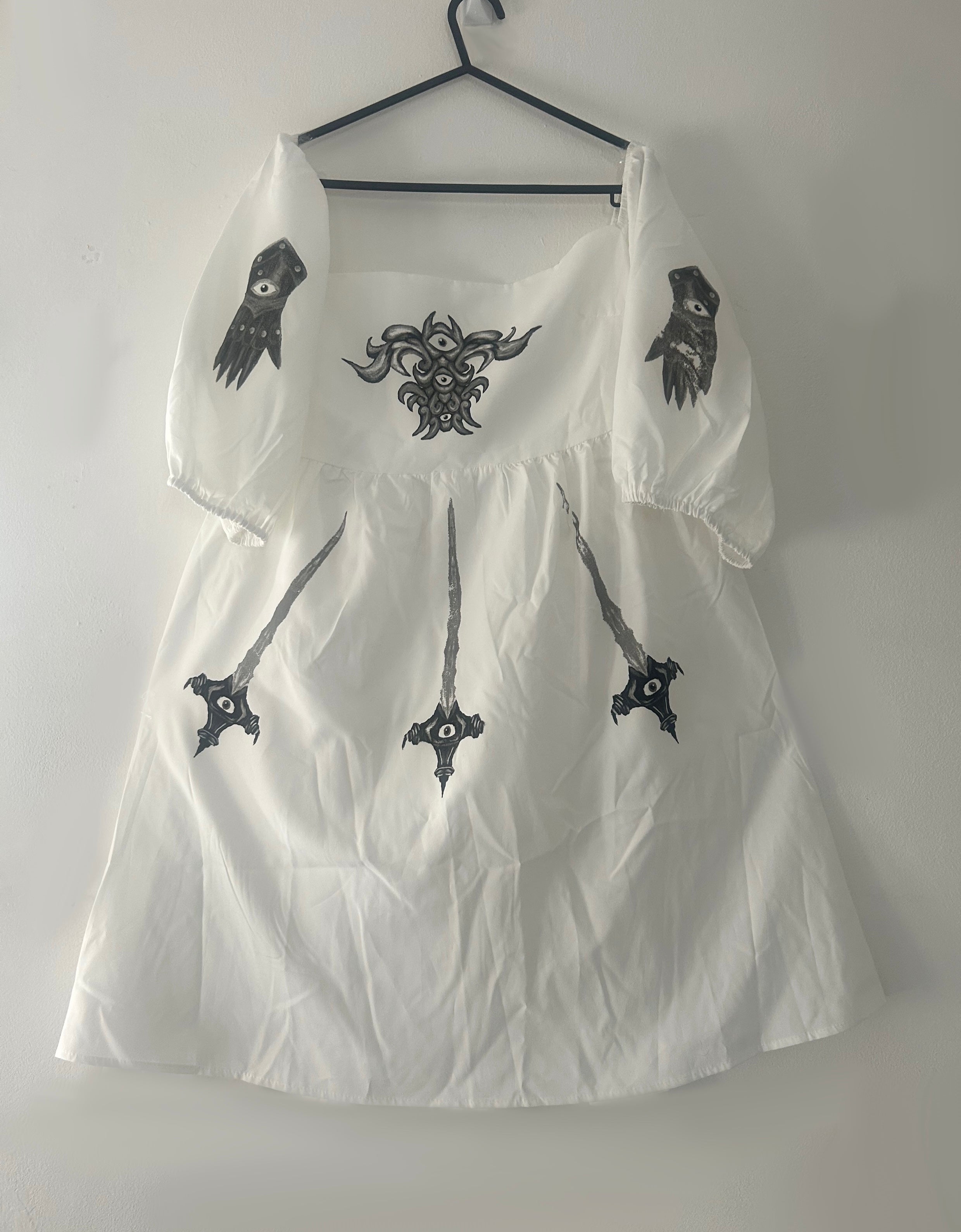 Upcycled white milkmaid style dress size L - defects