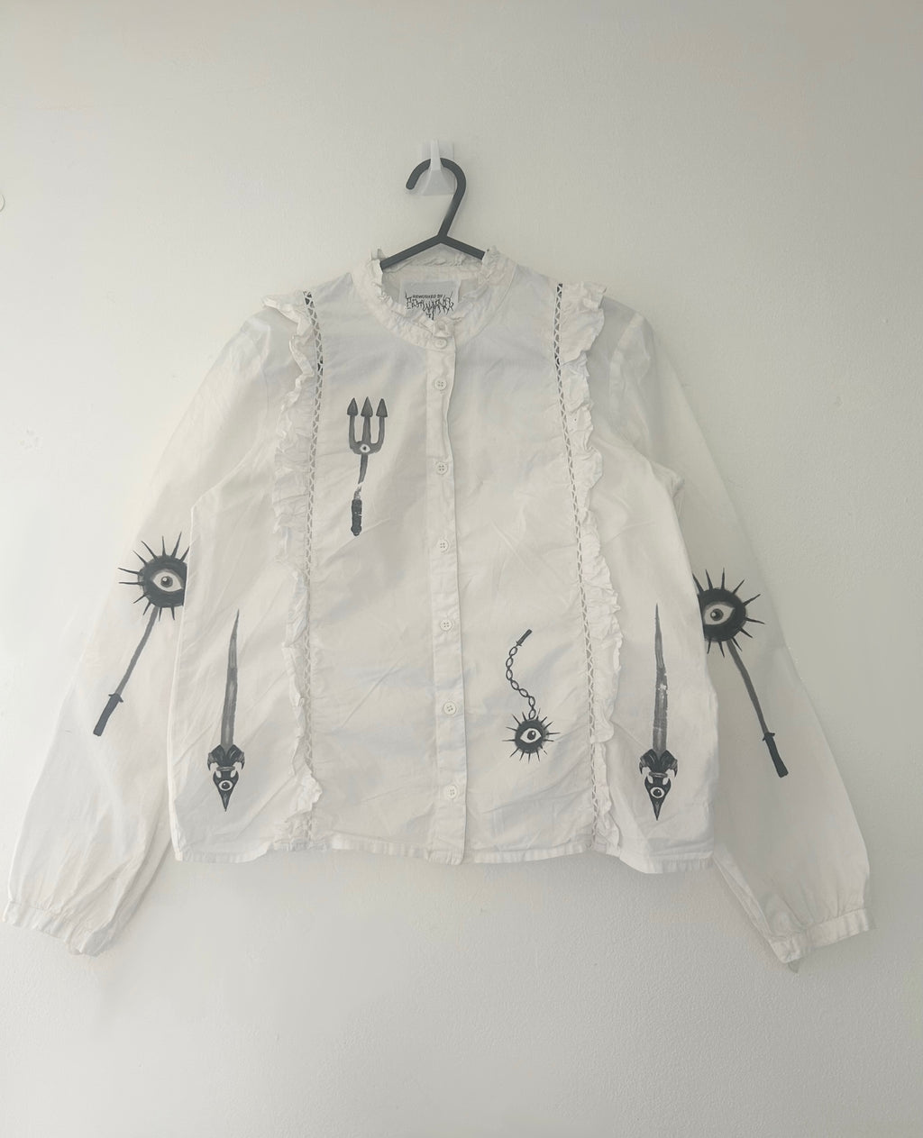 Upcycled white button up blouse size XS