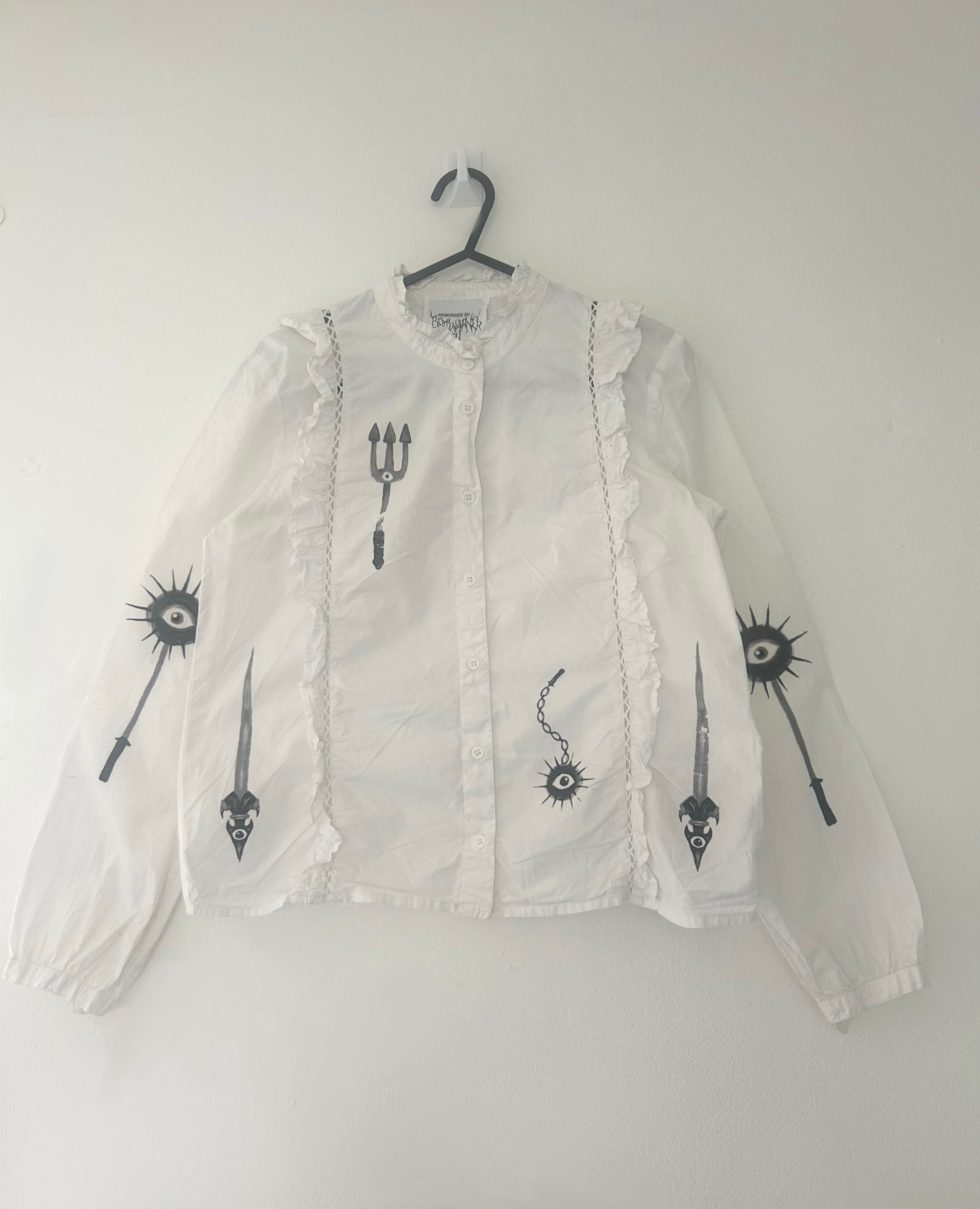 Upcycled white button up blouse size XS