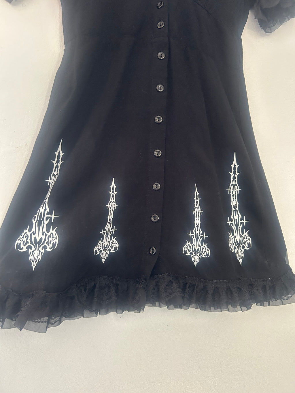 reworked / upcycled fitted black lace dress size S