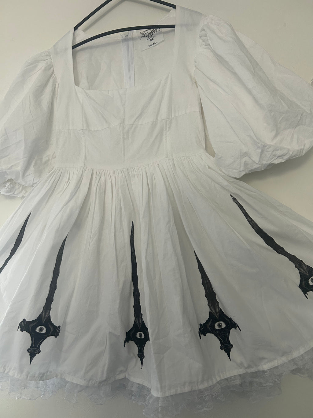 reworked / upcycled big sleeve milkmaid style dress size S