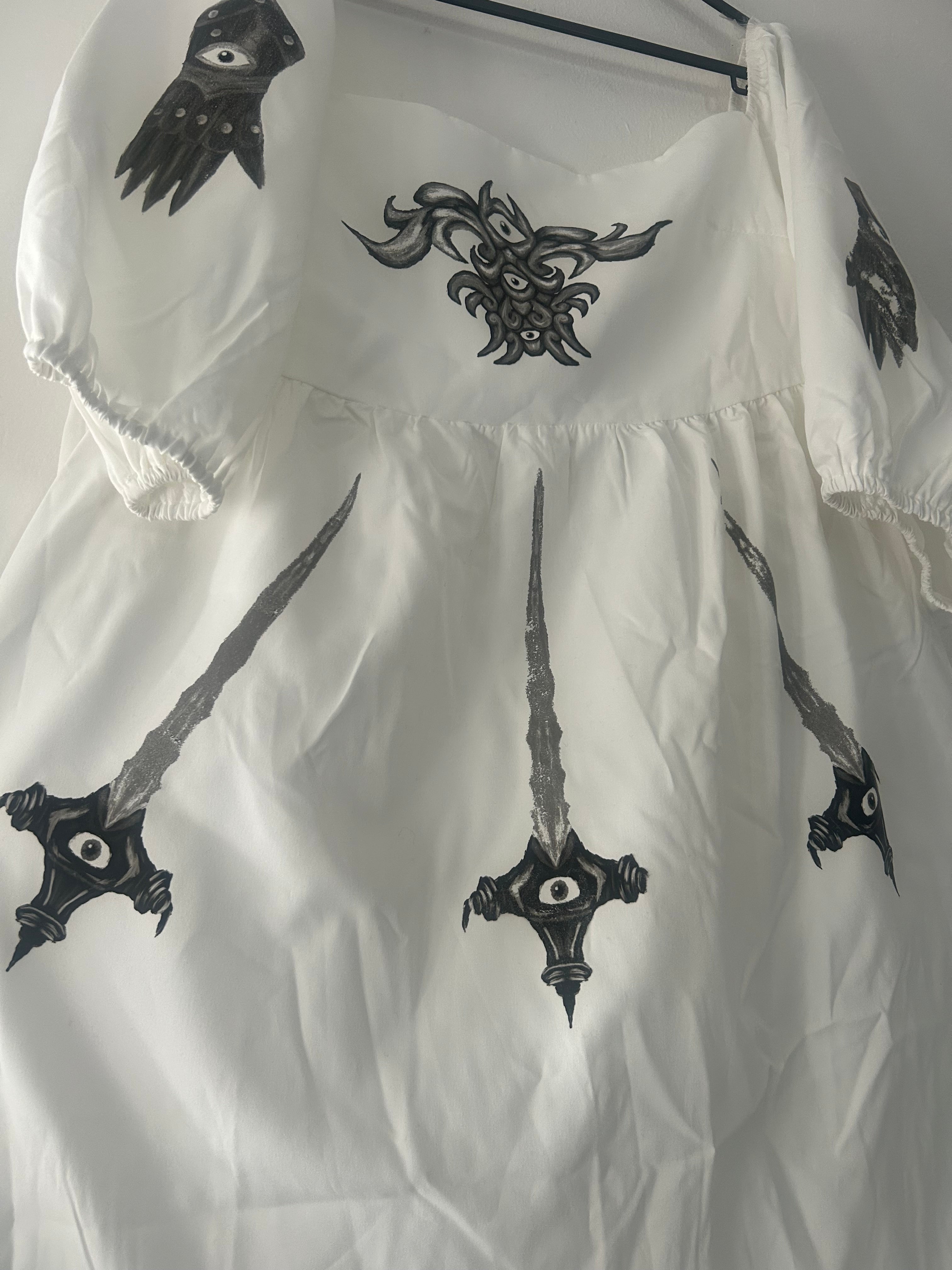 Upcycled white milkmaid style dress size L - defects