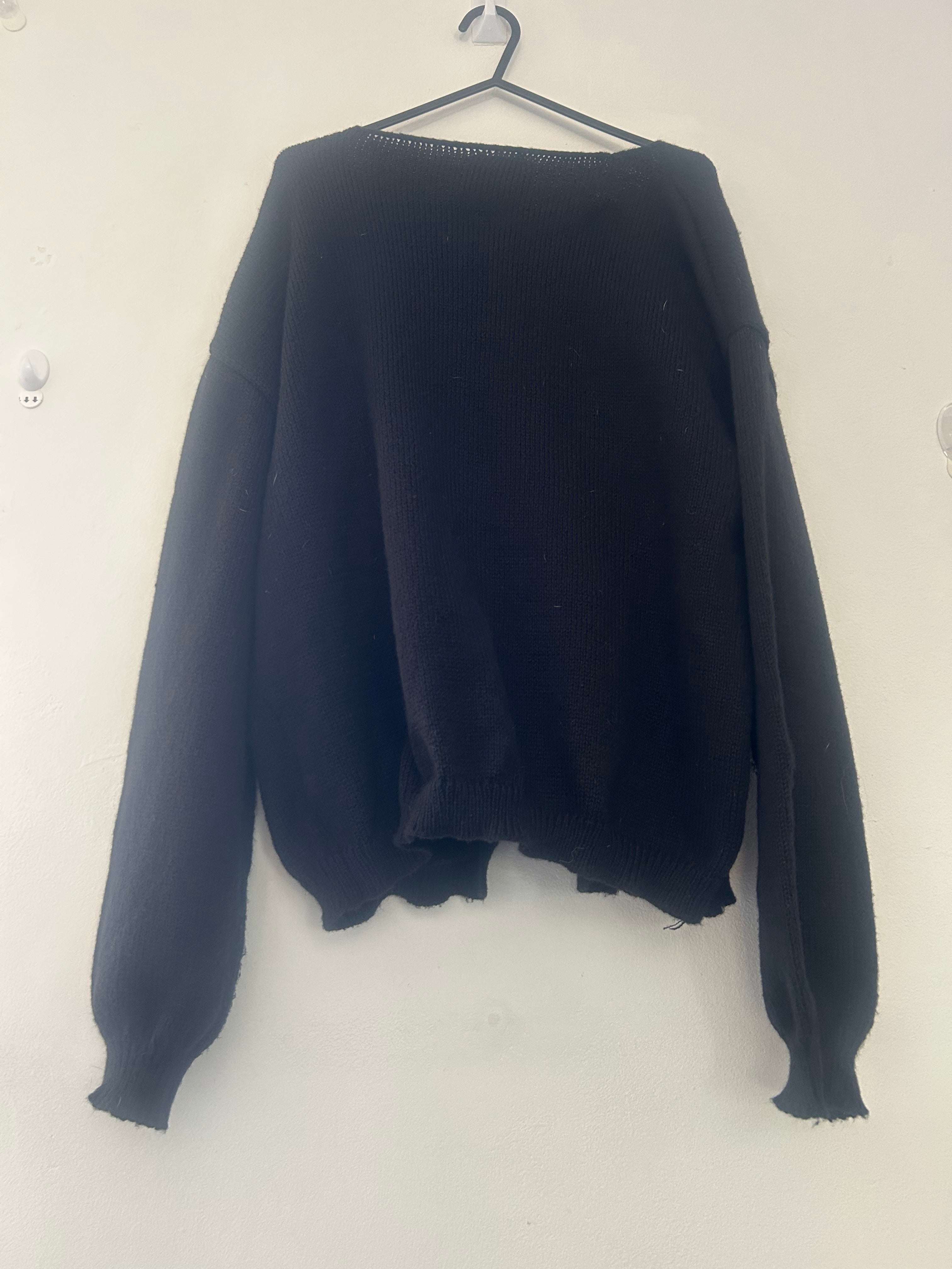 reworked / upcycled black bow tie knitted cardigan size XL