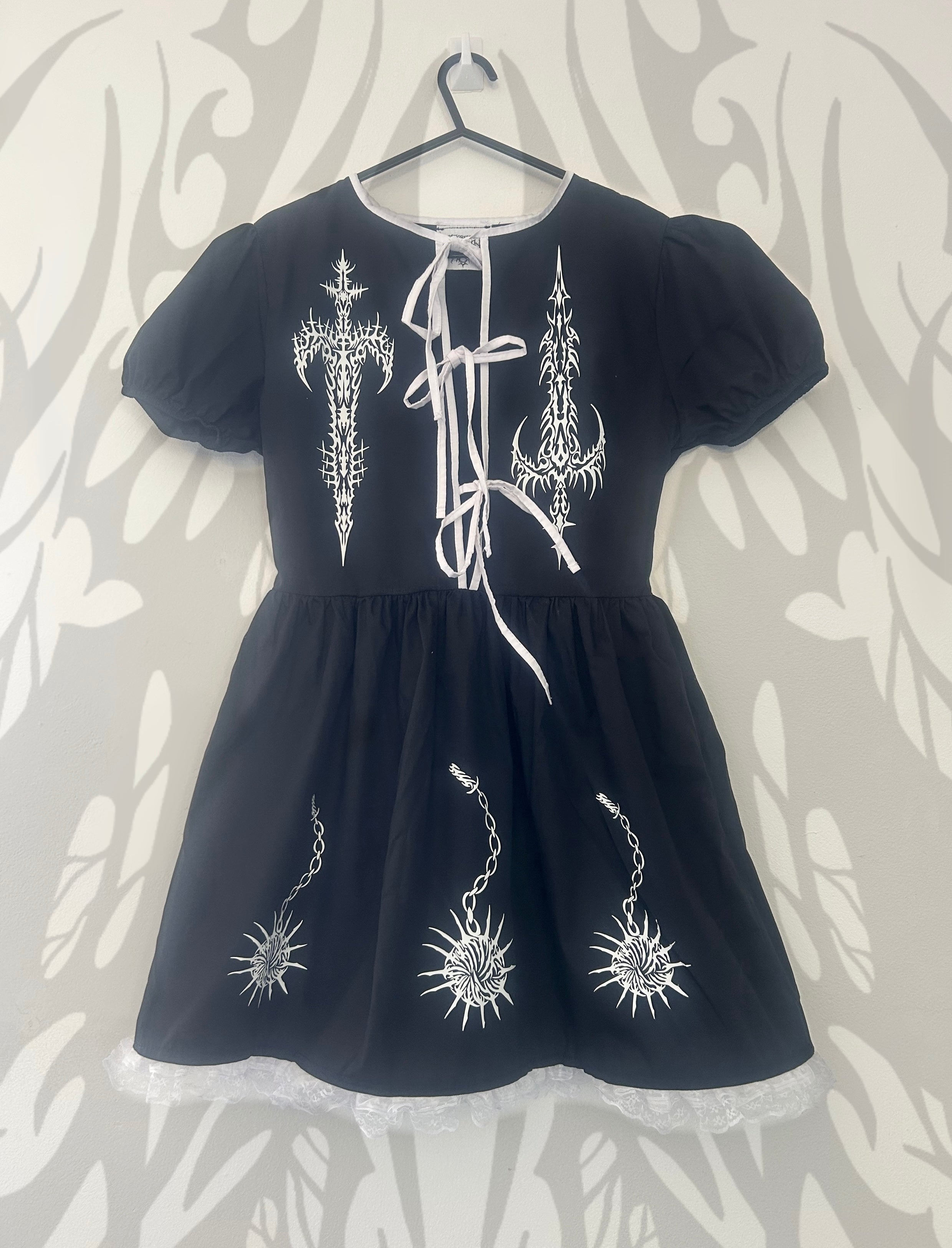 reworked / upcycled black and white bow tie dress size 10