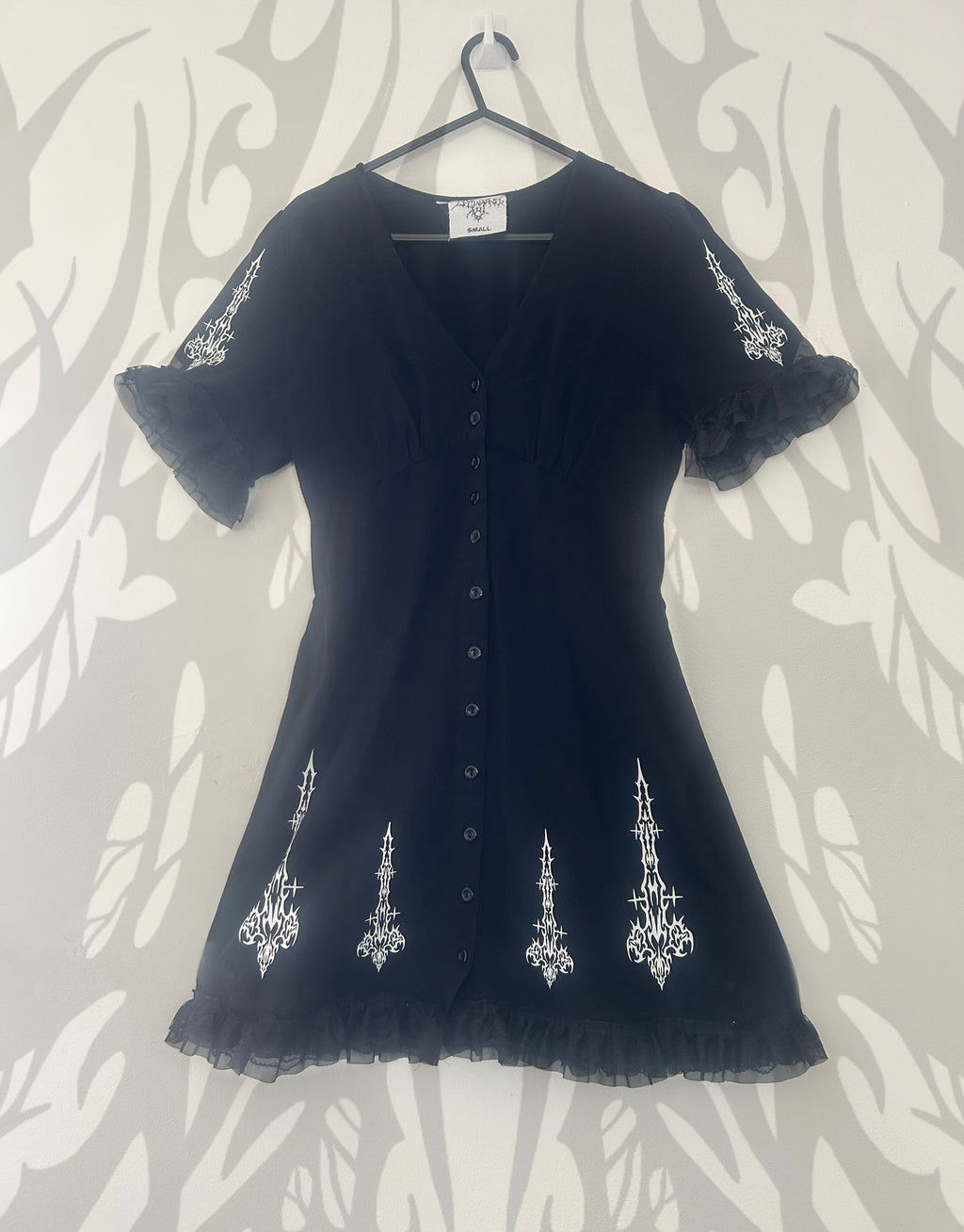 reworked / upcycled fitted black lace dress size S