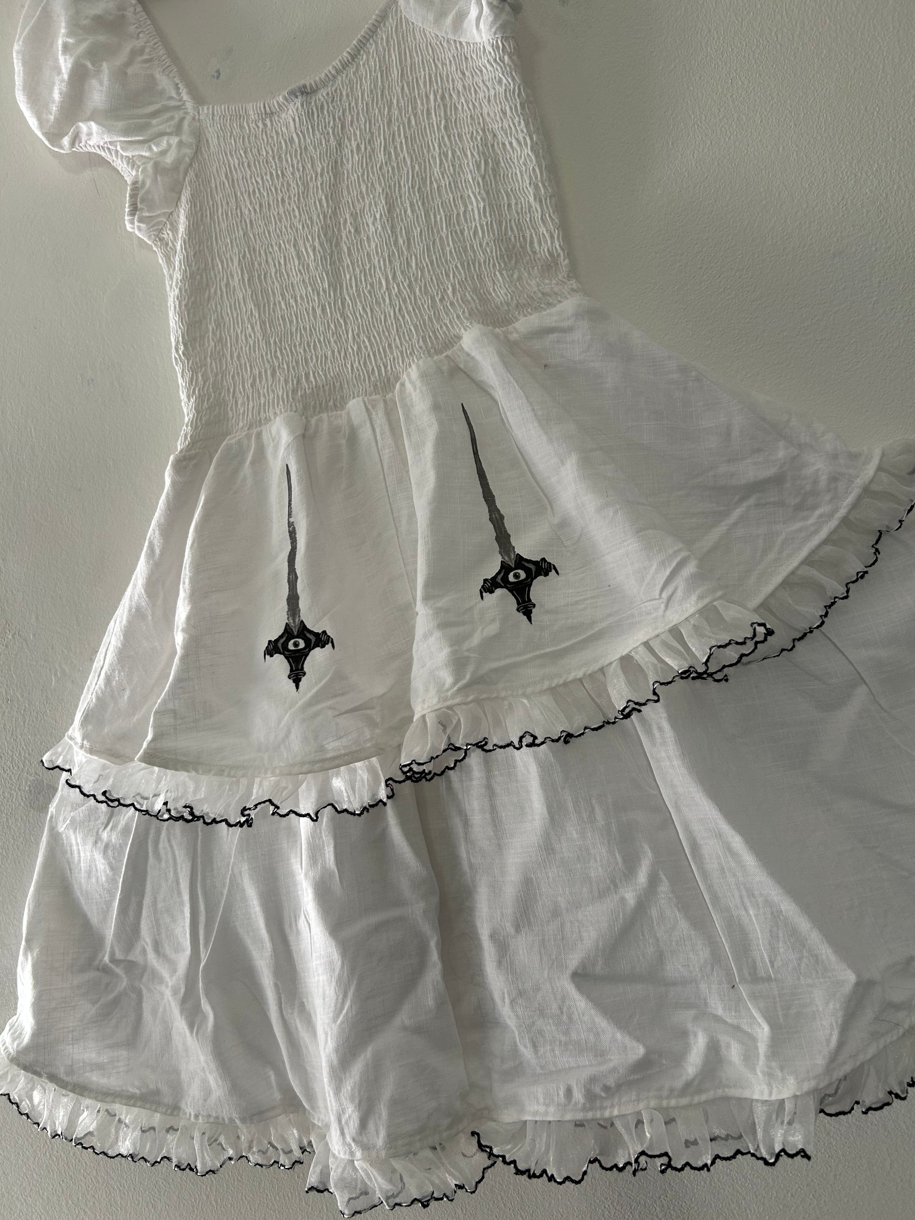 Upcycled white summer dress size XS