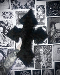 Faux furr black cross cushion