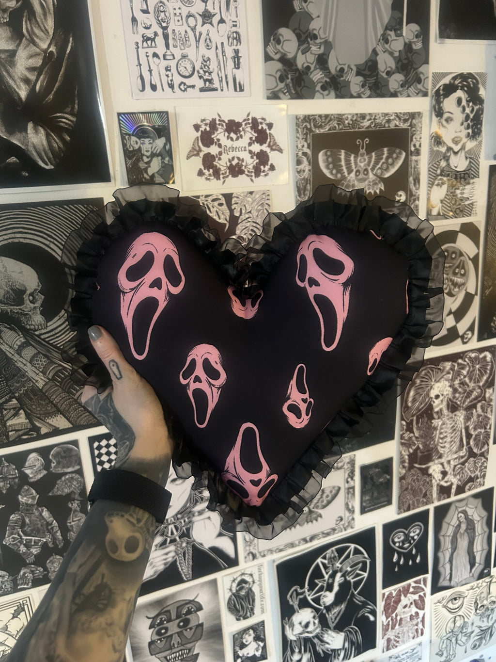 Limited Edition pink Ghostface Scream lace heart cushion