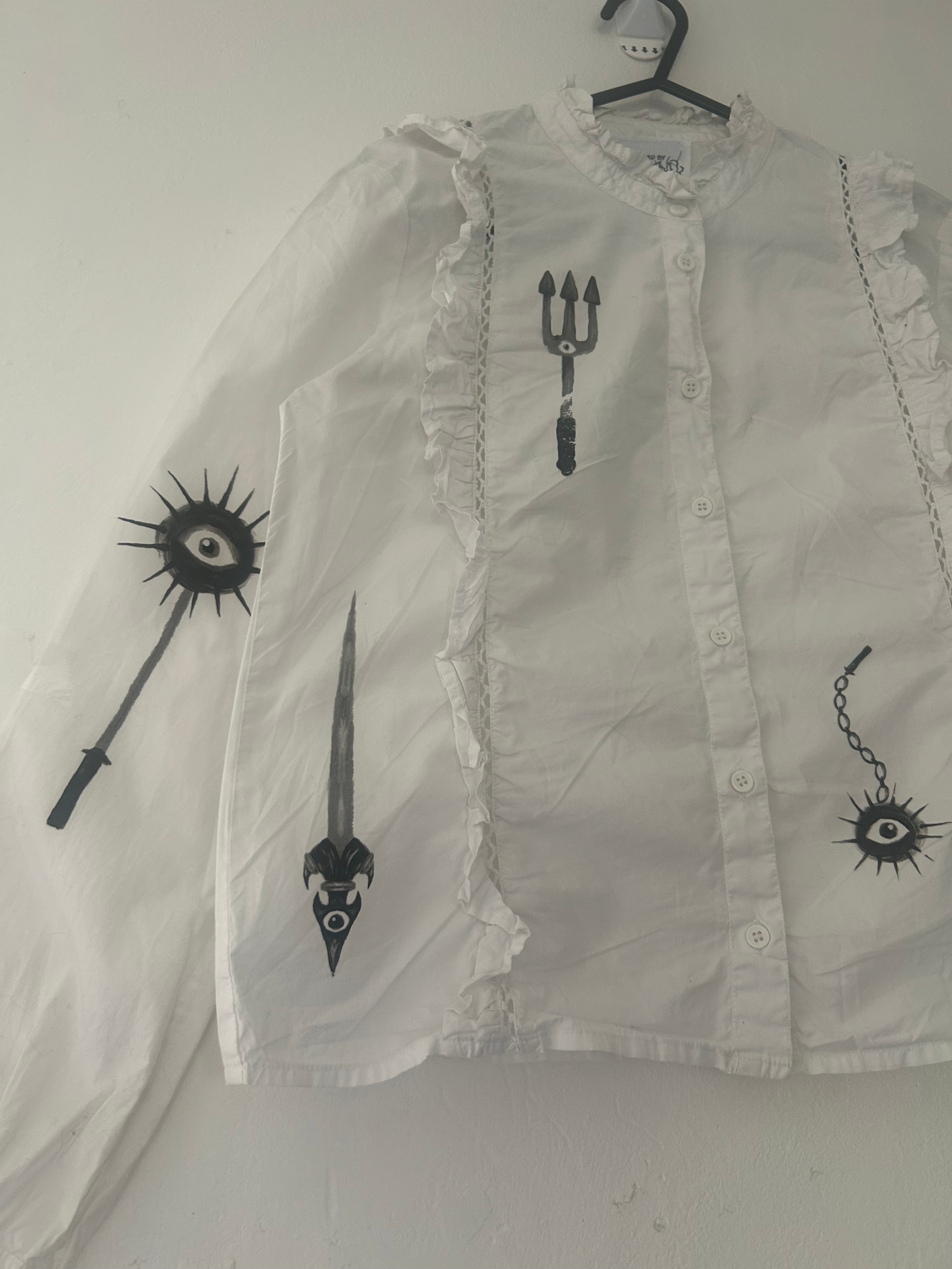 Upcycled white button up blouse size XS