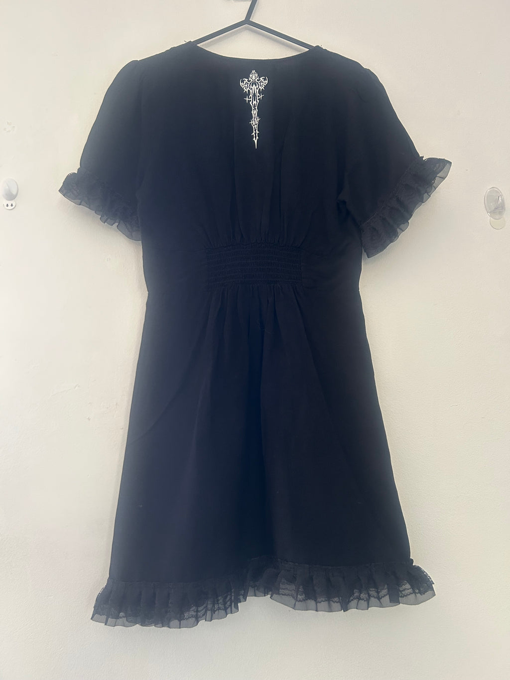 reworked / upcycled fitted black lace dress size S