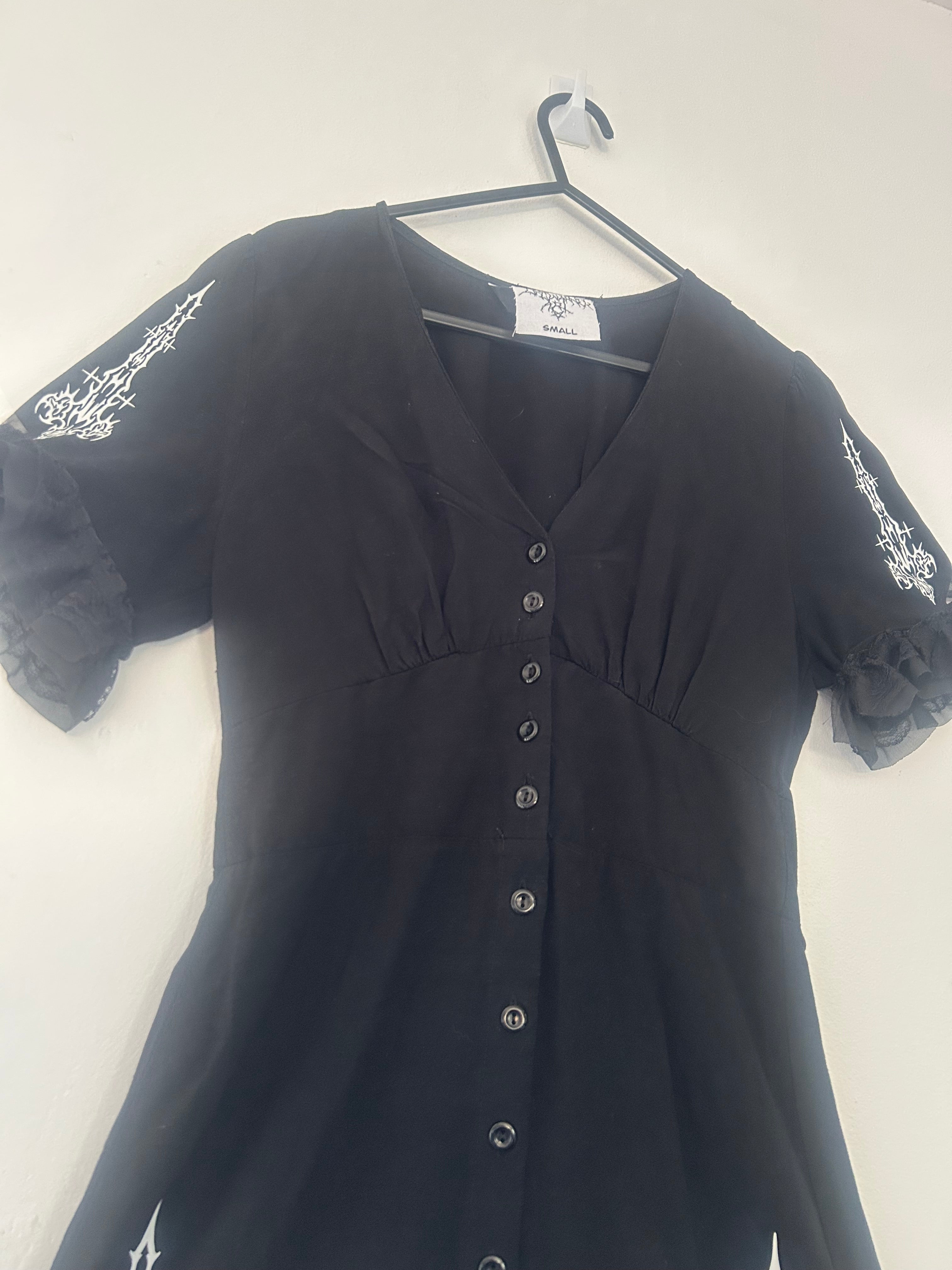 reworked / upcycled fitted black lace dress size S