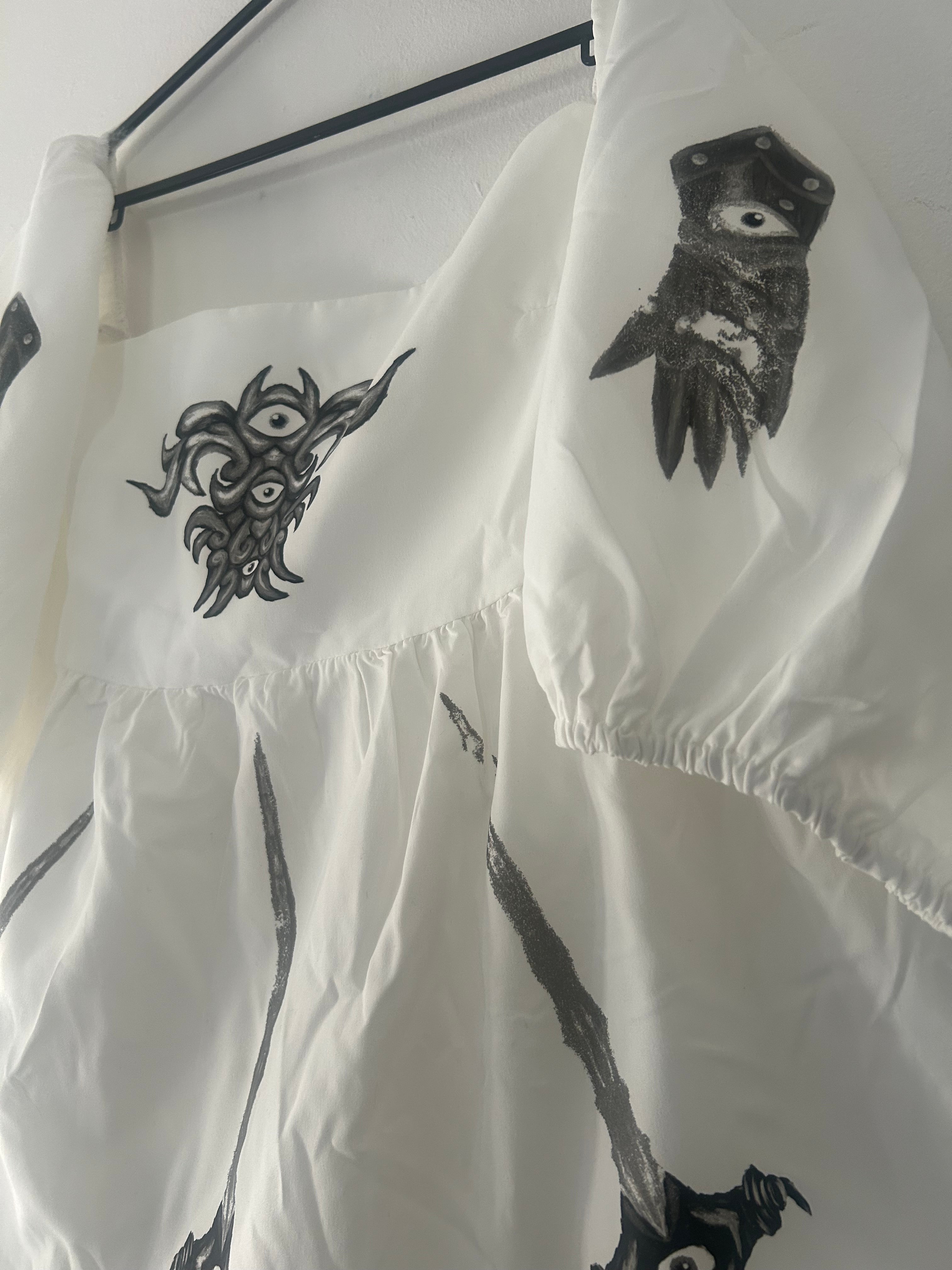 Upcycled white milkmaid style dress size L - defects
