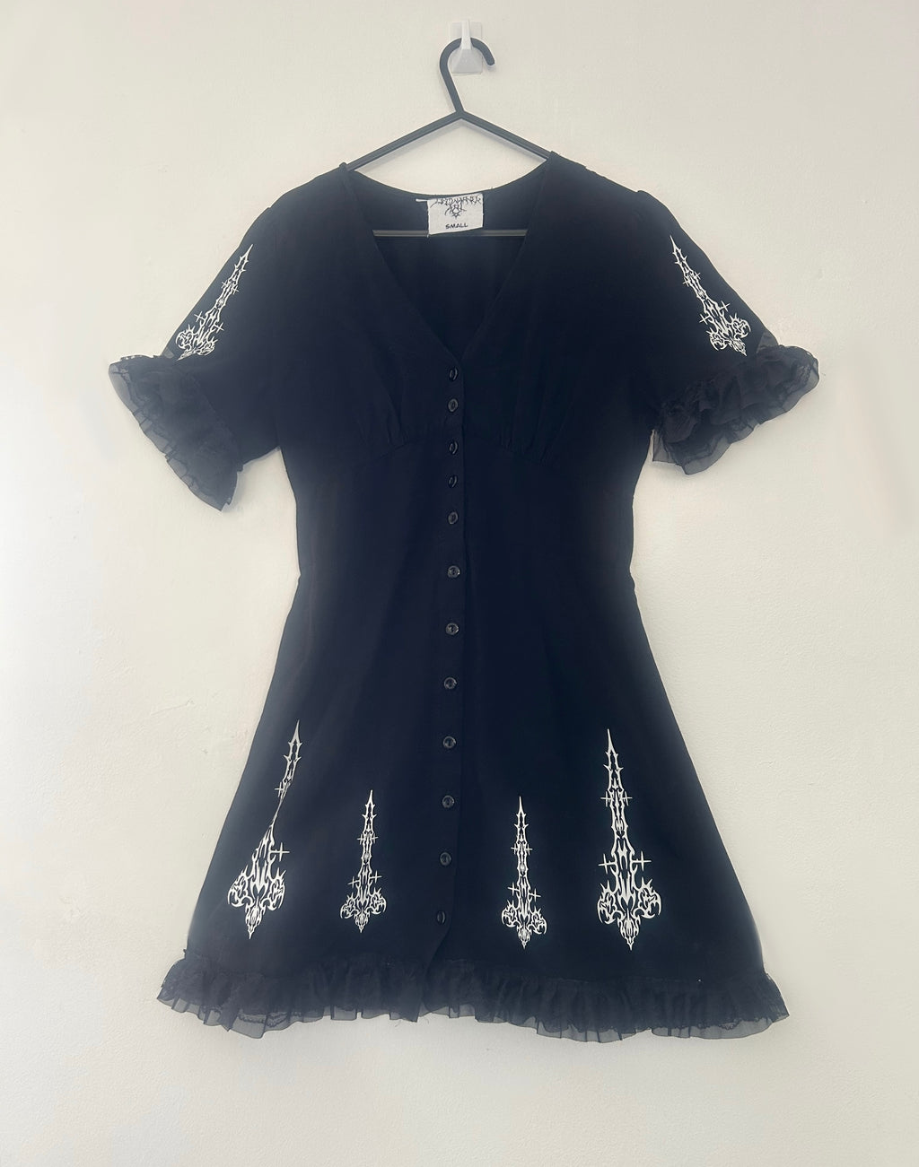 reworked / upcycled fitted black lace dress size S