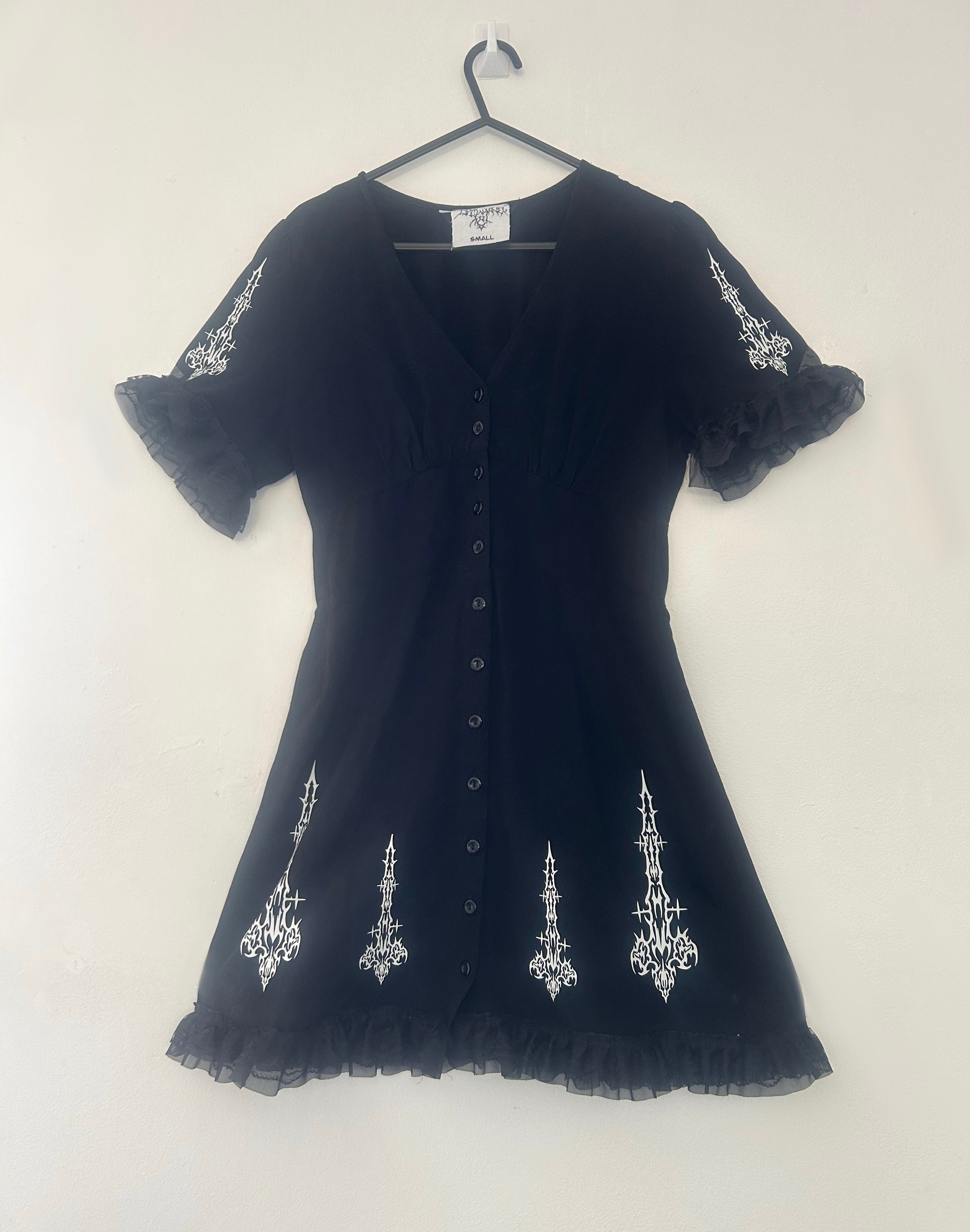 reworked / upcycled fitted black lace dress size S