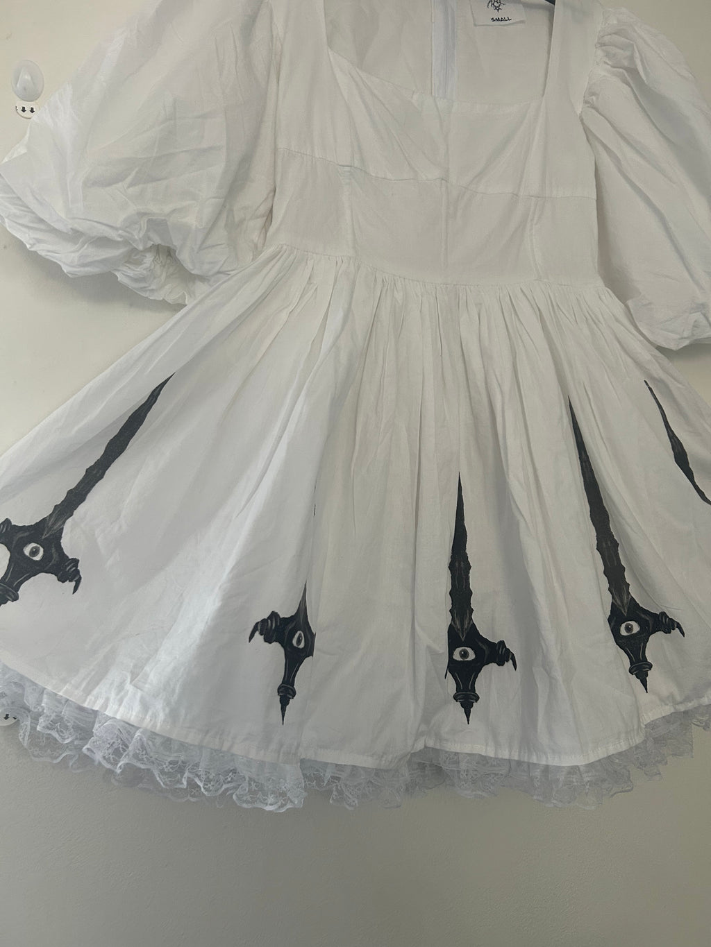 reworked / upcycled big sleeve milkmaid style dress size S