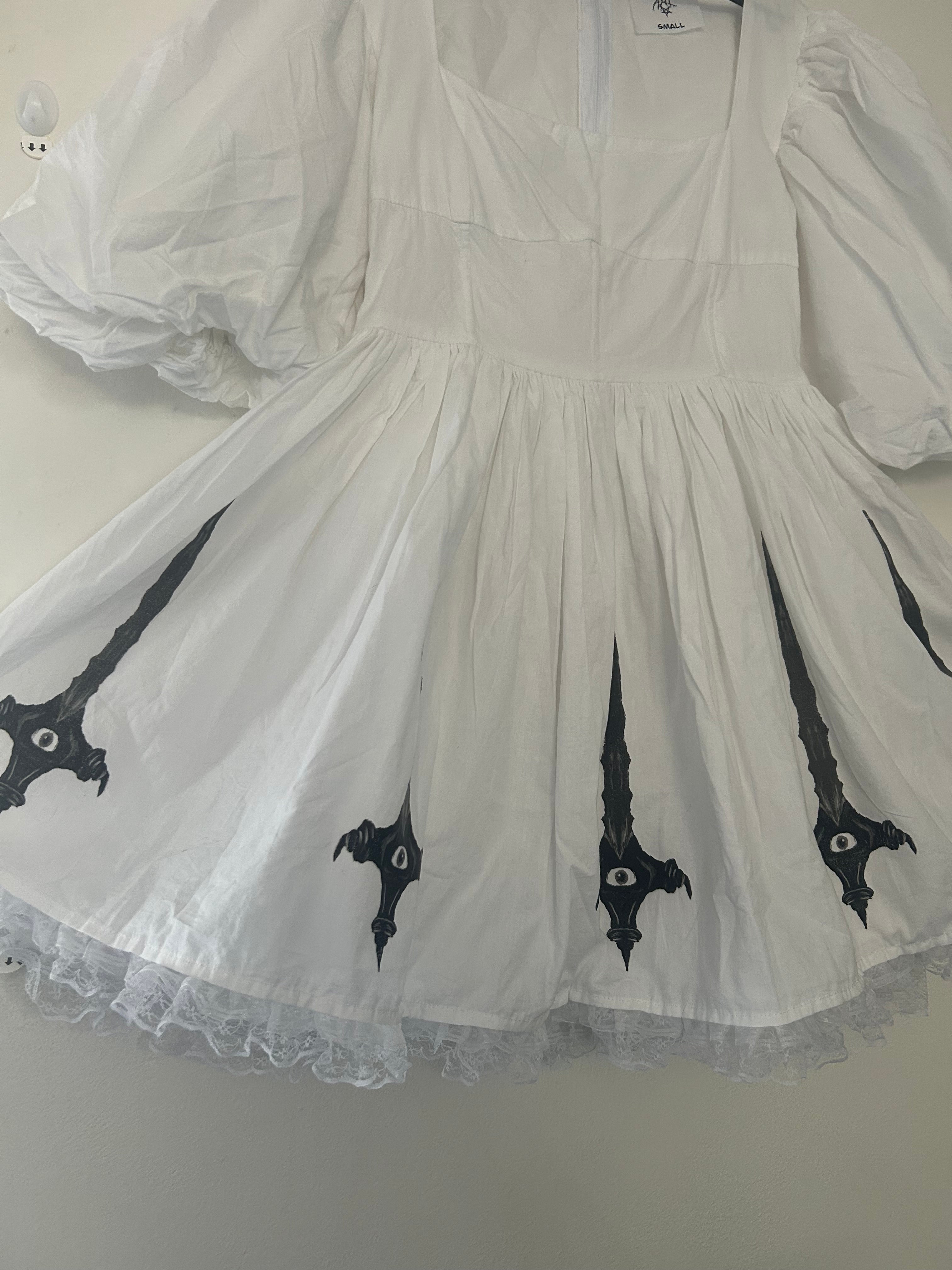reworked / upcycled big sleeve milkmaid style dress size S