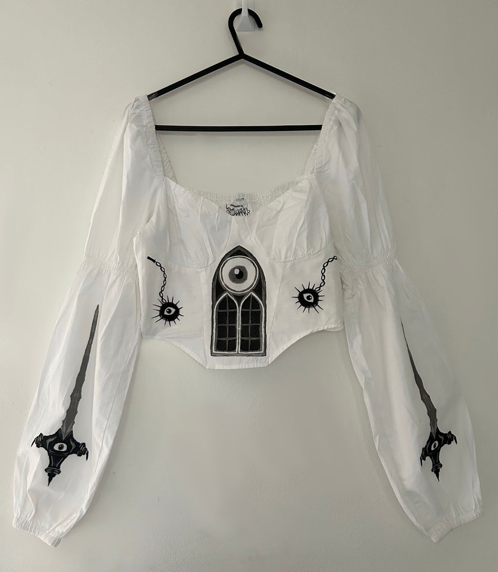 Upcycled white crop top size S