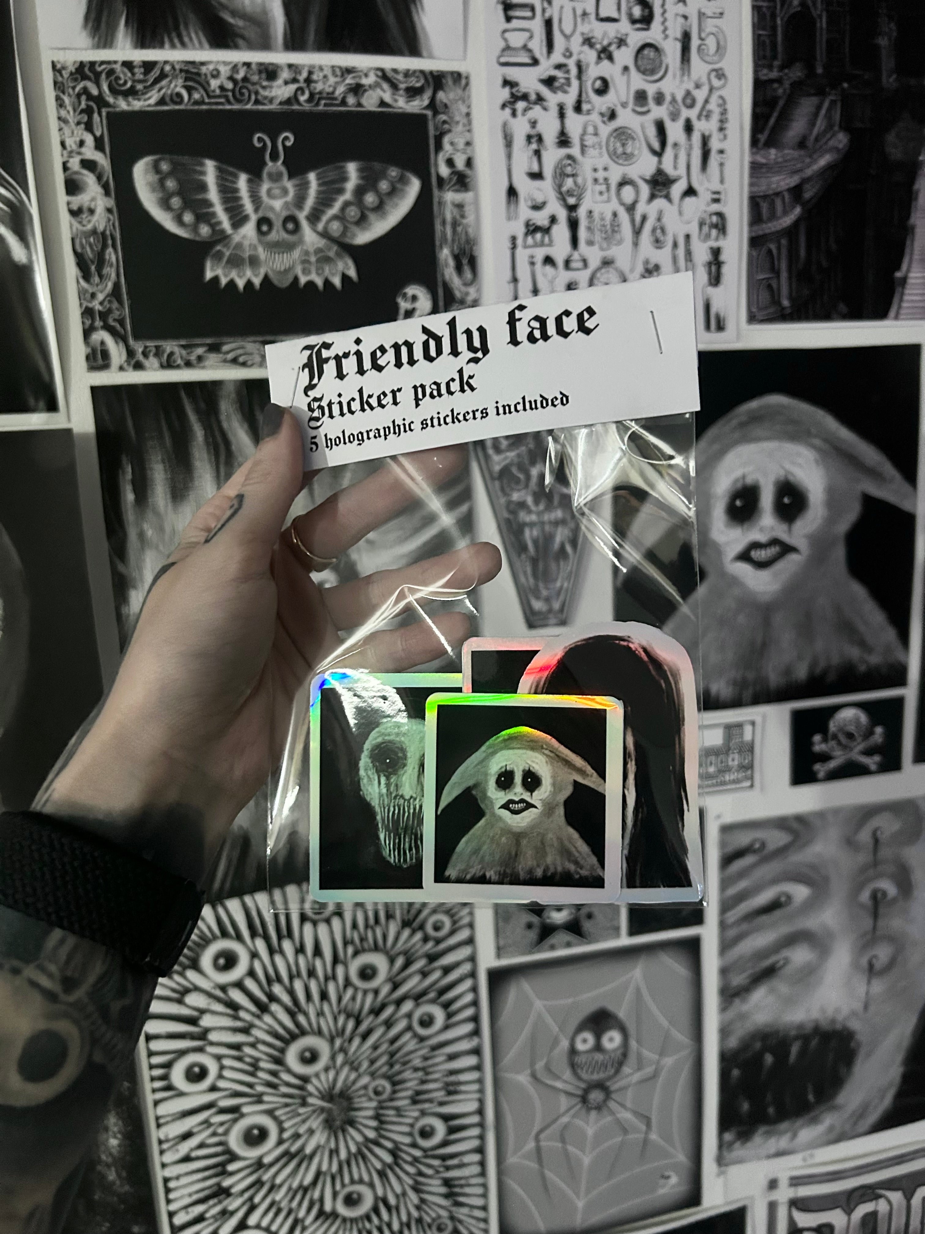 Friendly face sticker pack - 5 holographic stickers