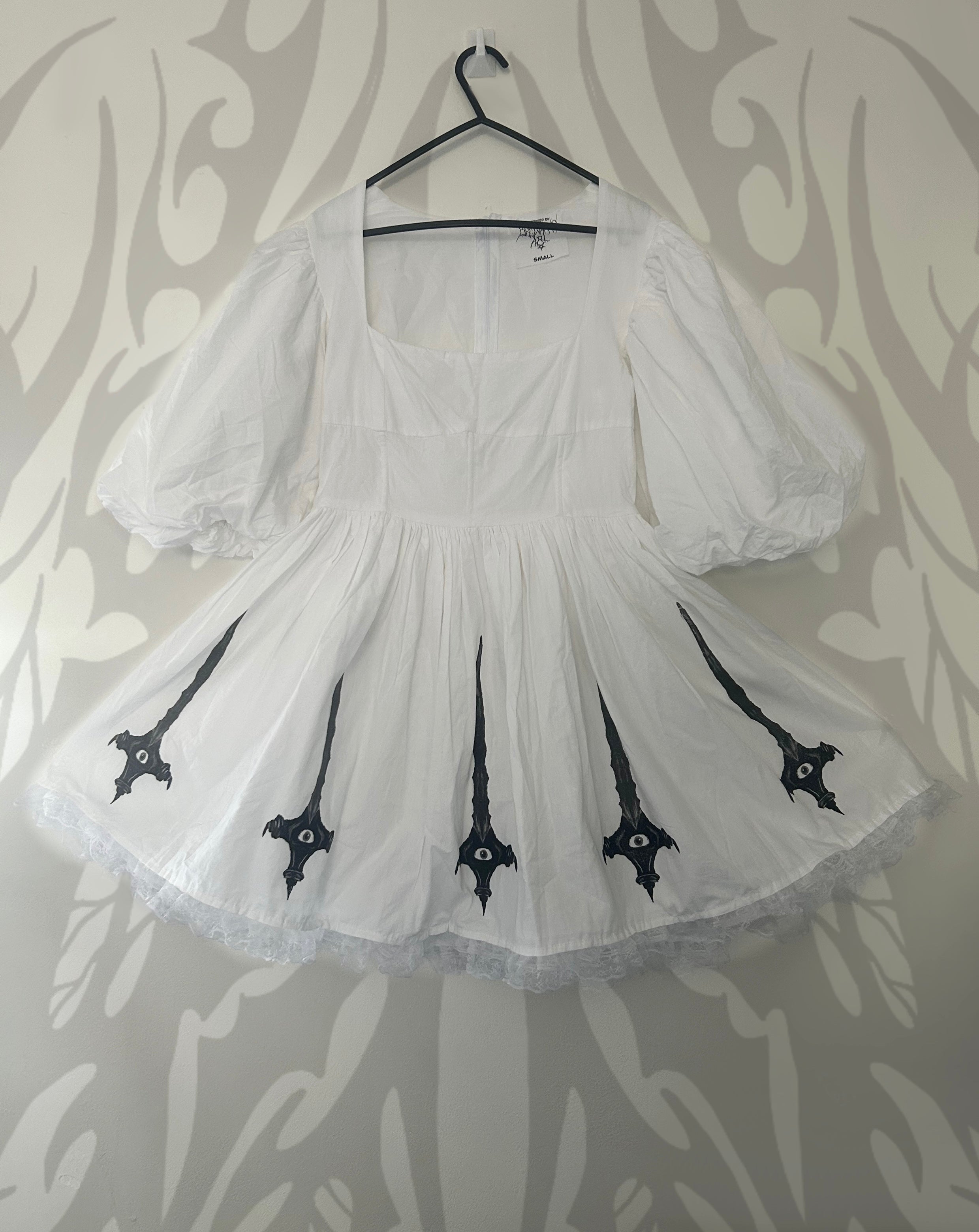 reworked / upcycled big sleeve milkmaid style dress size S