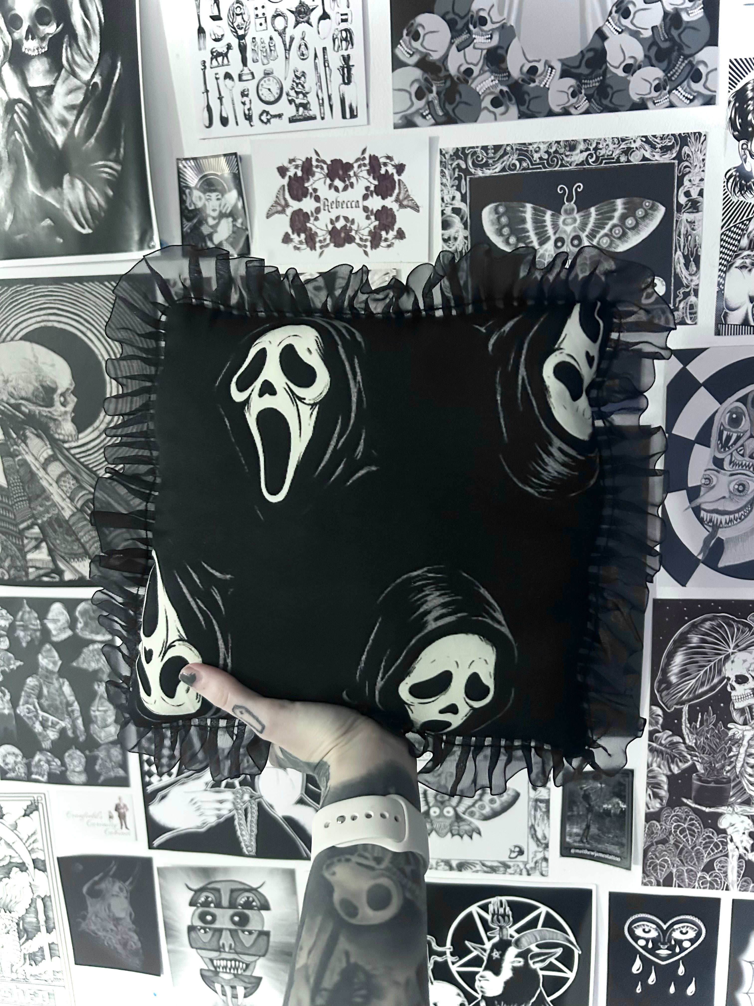 Small square Ghostface lace cushion