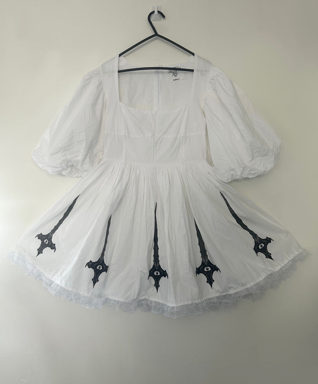 reworked / upcycled big sleeve milkmaid style dress size S