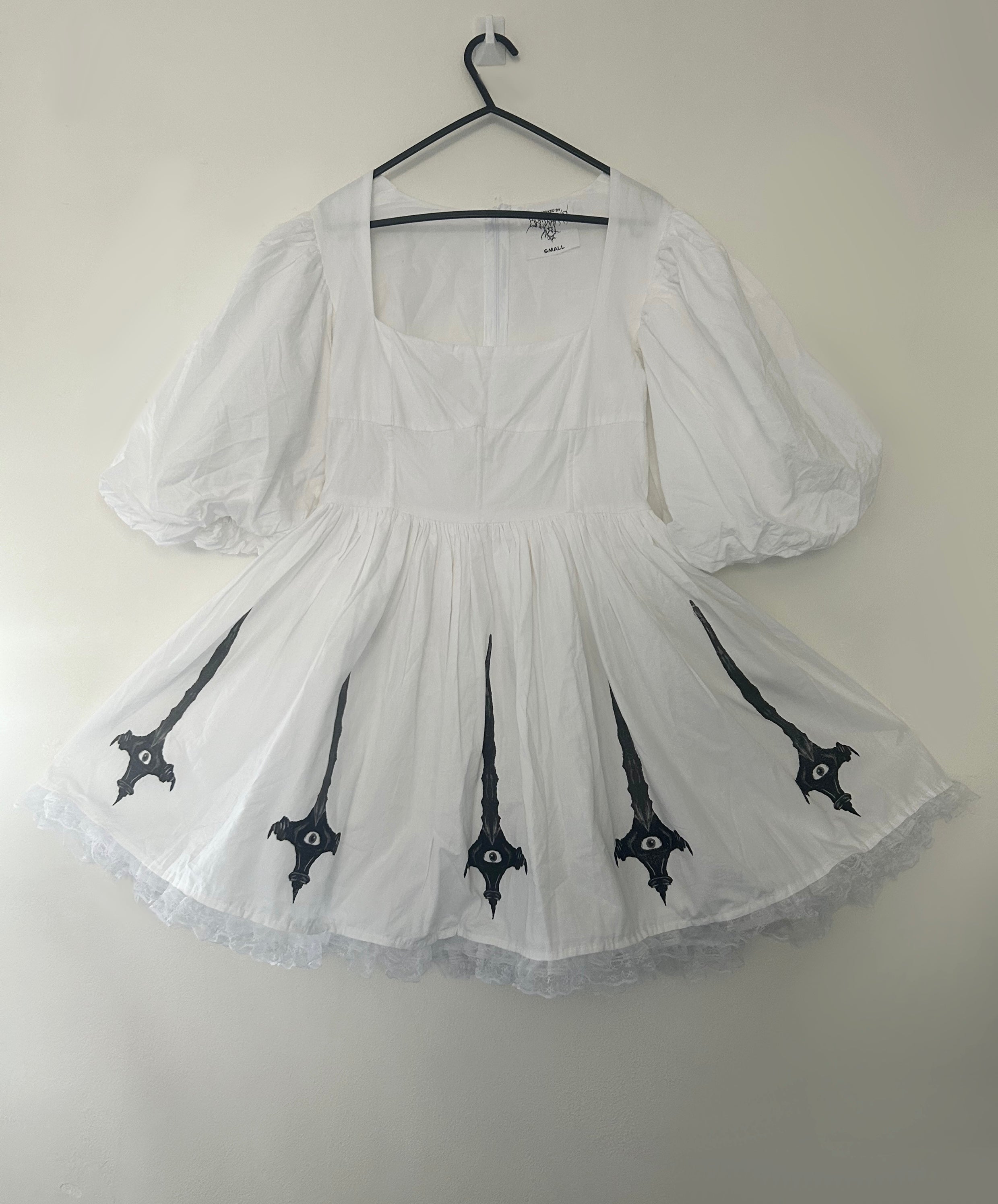 reworked / upcycled big sleeve milkmaid style dress size S