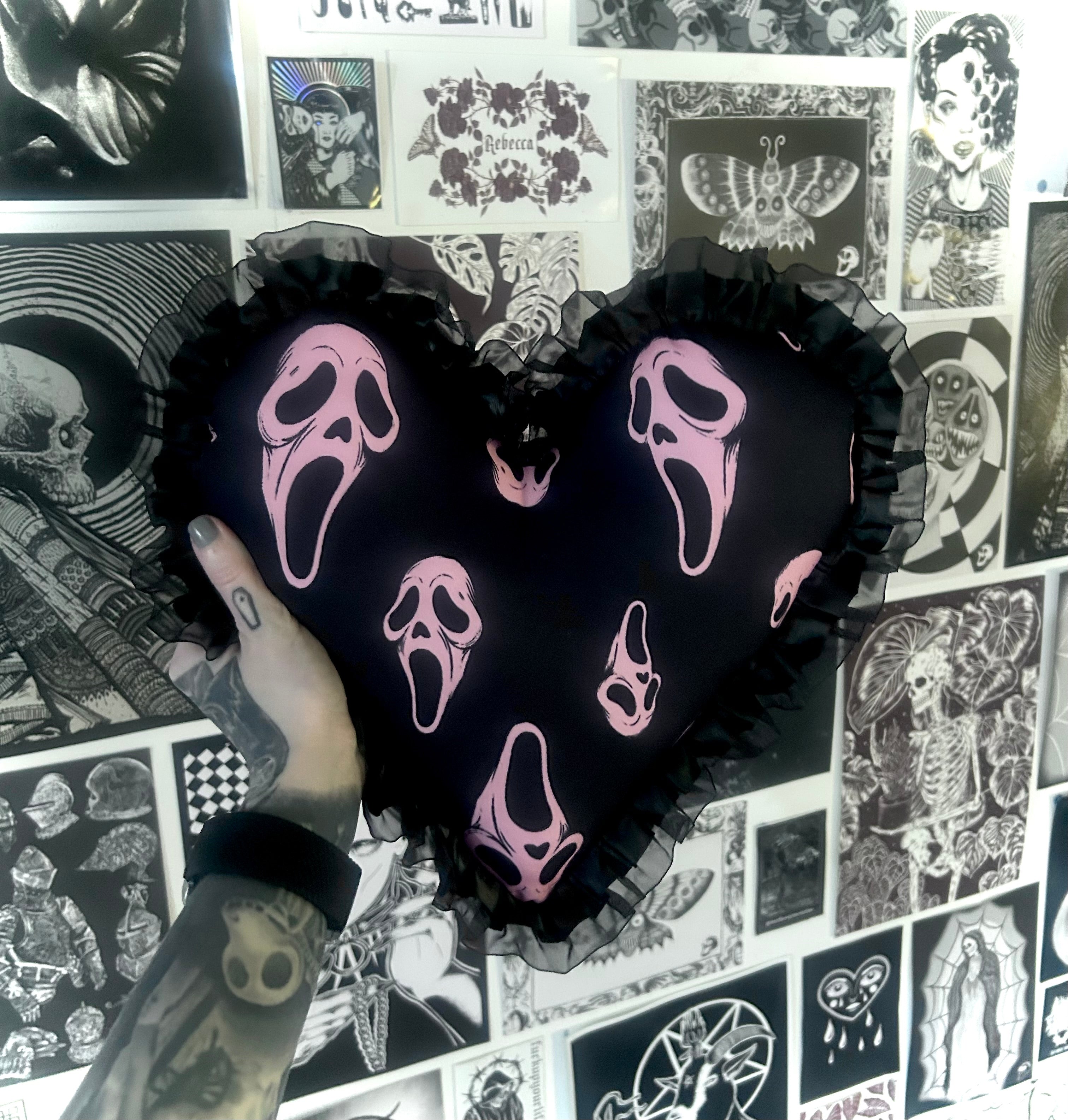 Limited Edition pink Ghostface Scream lace heart cushion