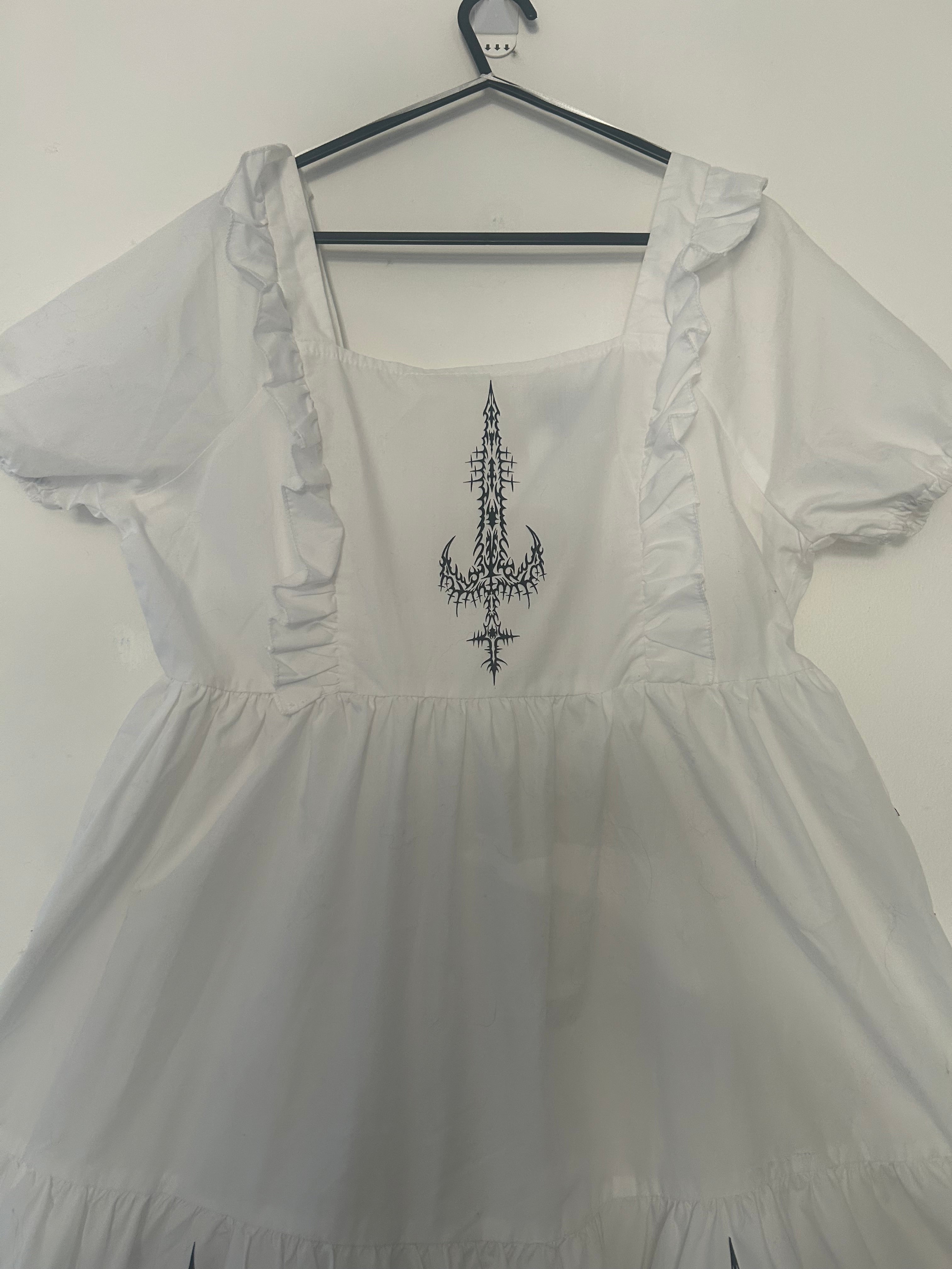 reworked / upcycled frilly white dress size M