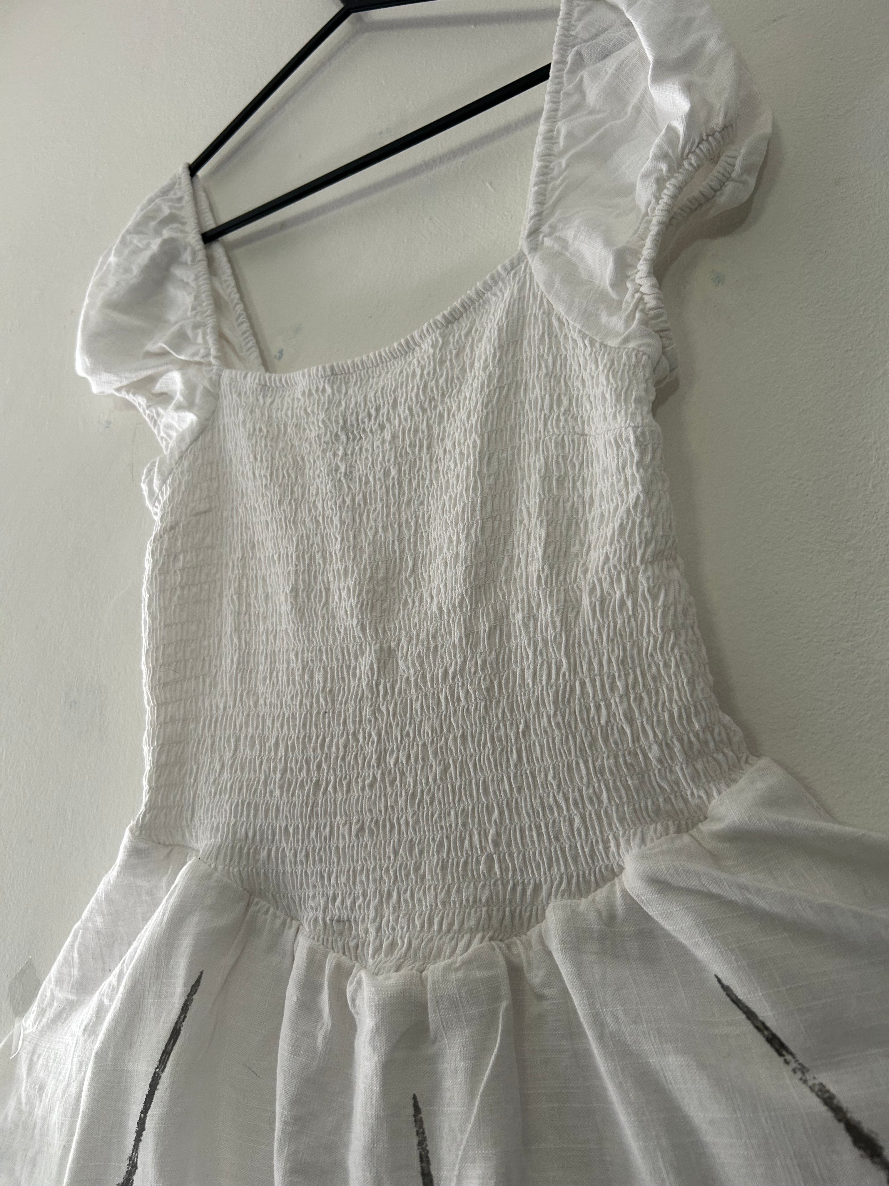 Upcycled white summer dress size XS