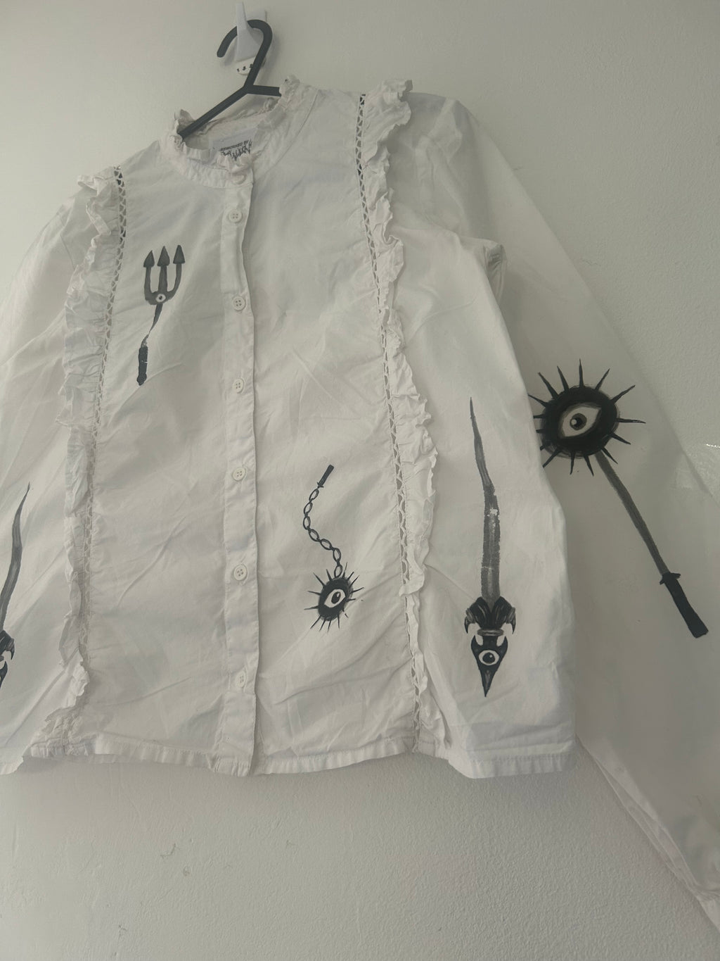 Upcycled white button up blouse size XS