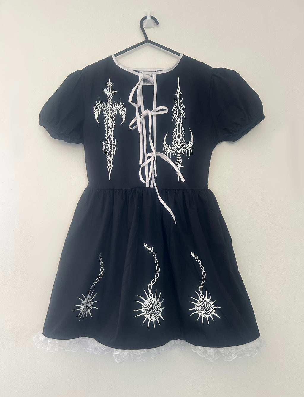 reworked / upcycled black and white bow tie dress size 10