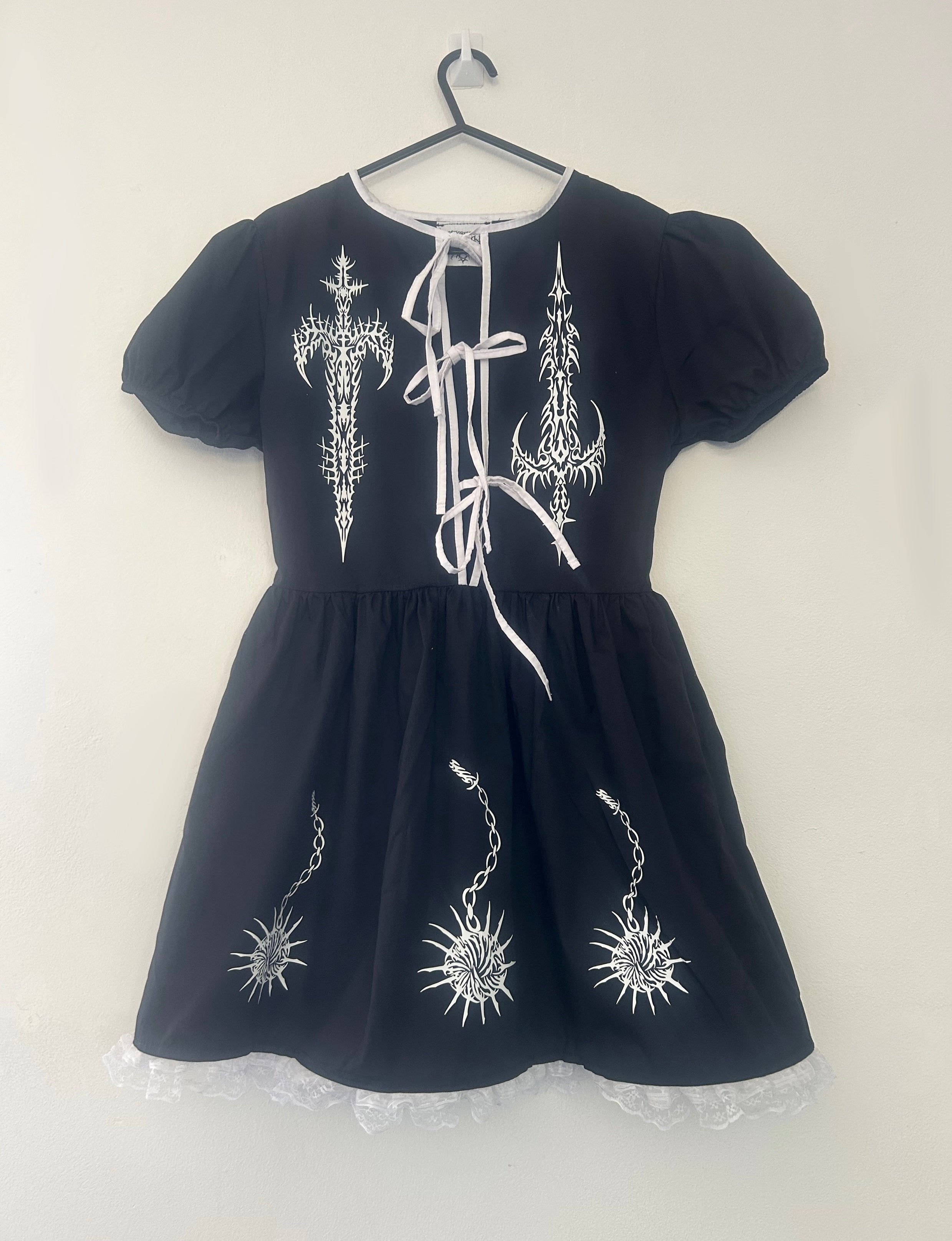 reworked / upcycled black and white bow tie dress size 10